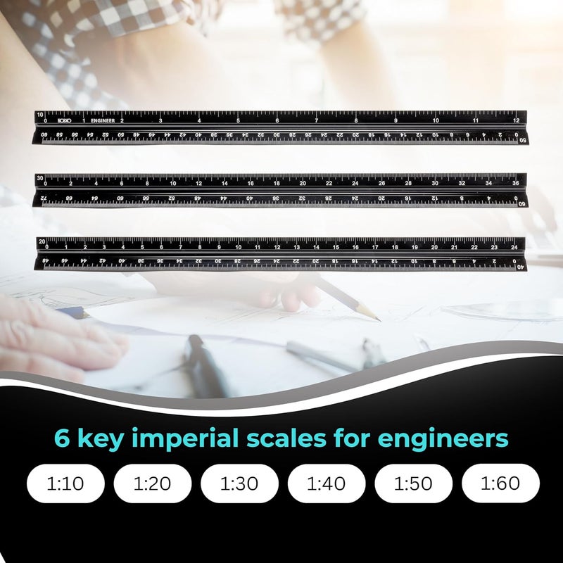 NOKKO 12 Inch Engineering Scale Ruler - Imperial Measurements - Professional Triangular Engineer Scale Ruler - Drafting Tools for Engineers - Ideal for Civil Engineering - Image 4